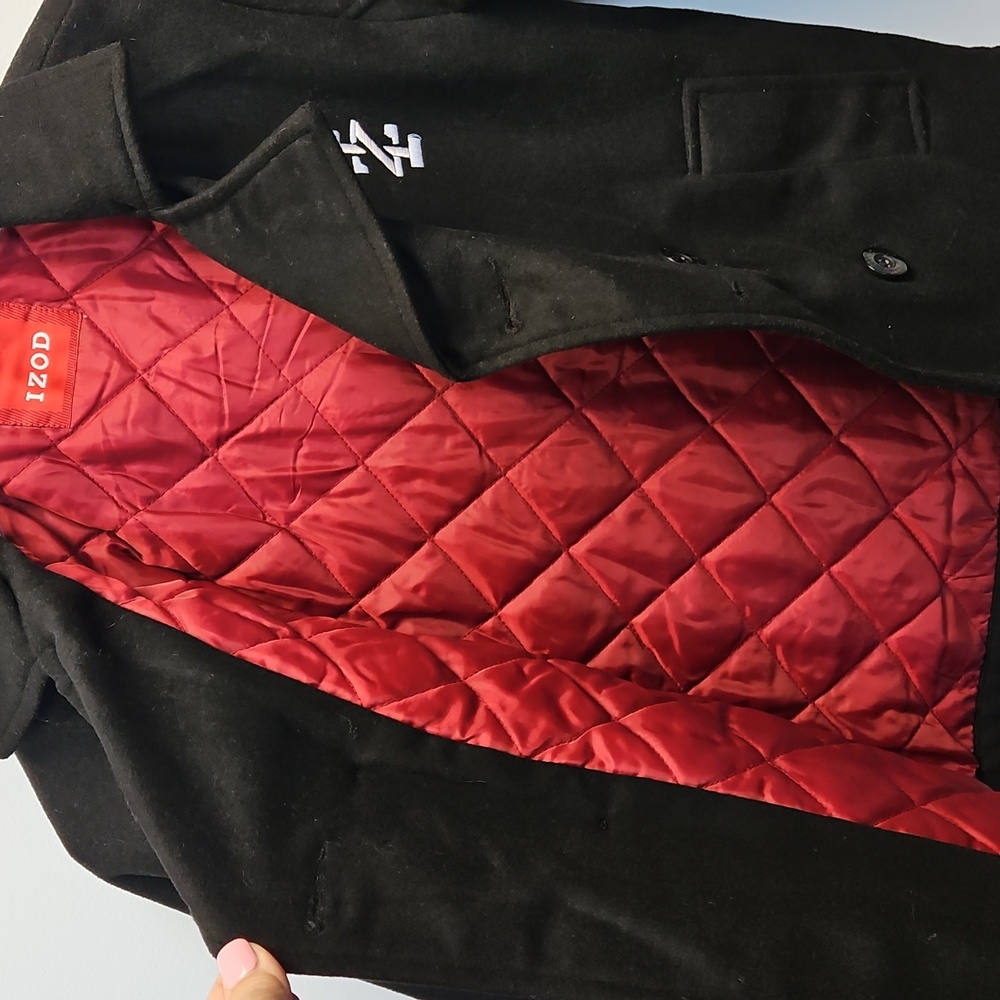 NWT Izod Black Boys Double Breasted Pea Coat Sz 8 - Picture 8 of 11